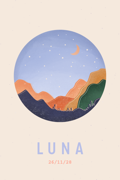 geboortekaartje meisje met landschap en sterrenhemel