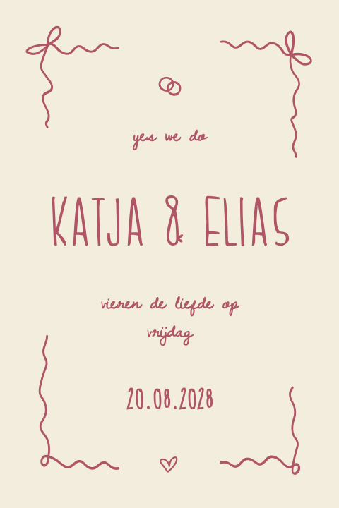 trouwkaart met strikjes kader