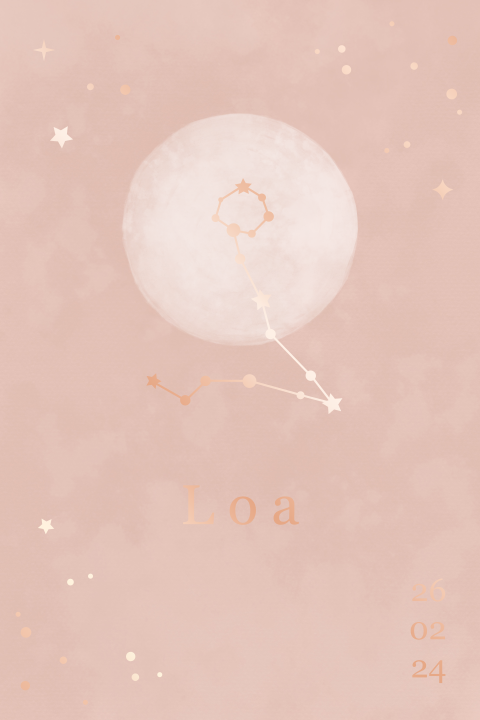 geboortekaartje Loa met sterrenbeeld in foliedruk