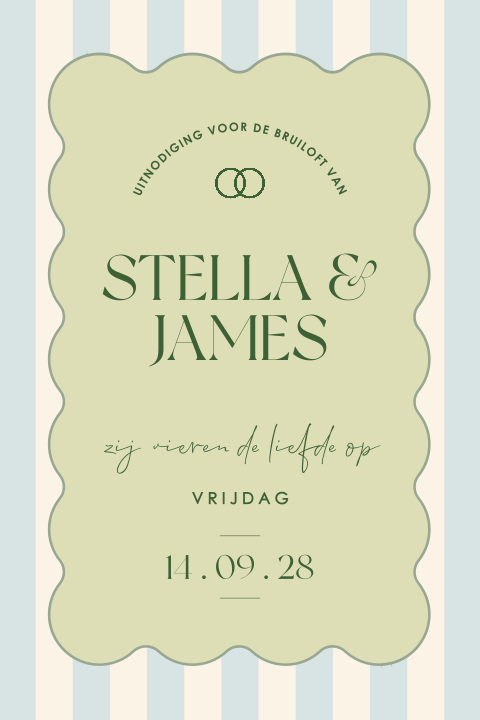 trouwkaart met strepen en speelse typografie