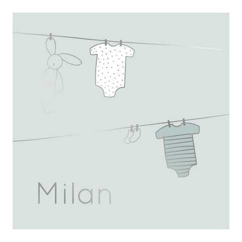 geboortekaartje Milan met waslijntje vierkant dubbel