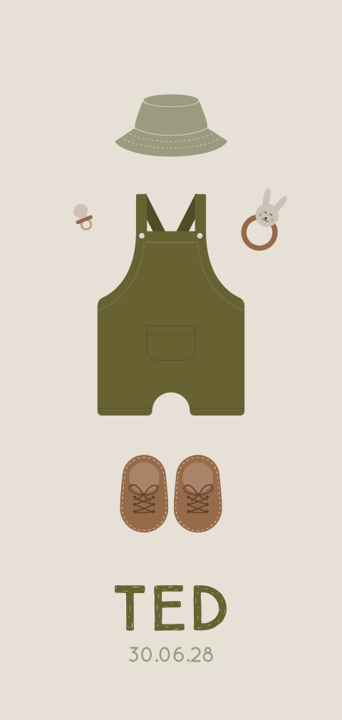 geboortekaartje Ted met babykleertjes