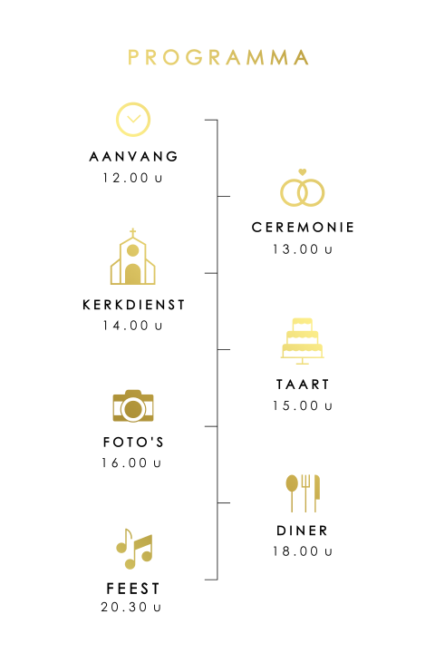 trouwkaart dagprogramma met iconen in folie