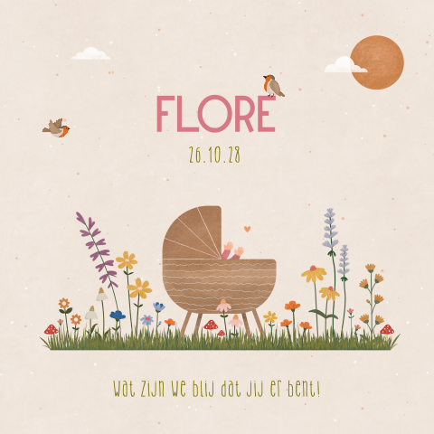 geboortekaartje Flore met wiegje