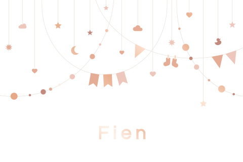 geboortekaartje Fien met slingers en roségoudfolie