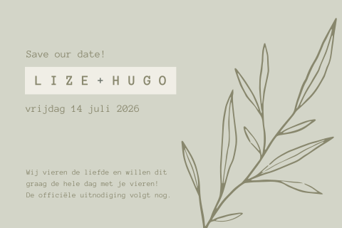 save the date kaart groen met geïllustreerde takken