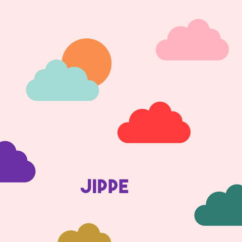 geboortekaartje jippe met gekleurde wolkjes