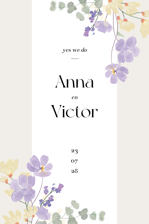 trouwkaart met veldbloemen