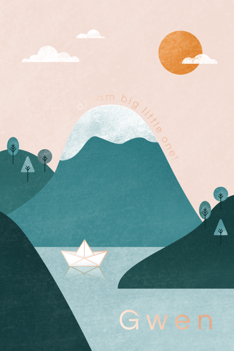 geboortekaartje meisje bootje en bergen winter