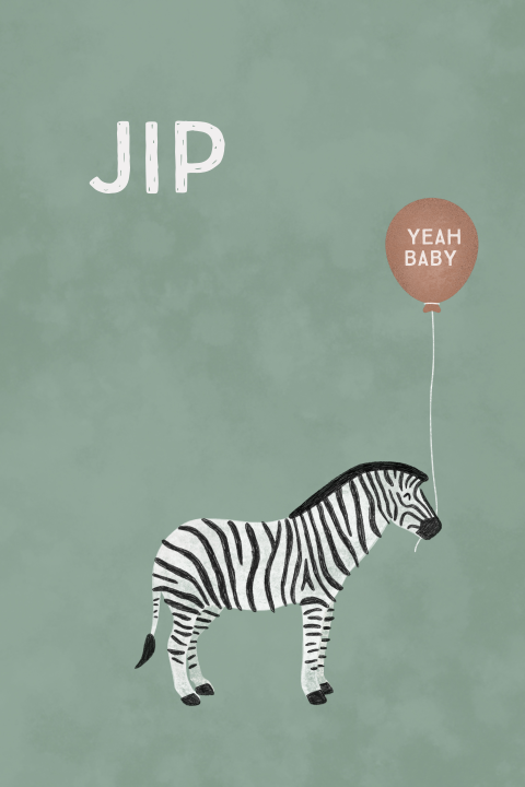 geboortekaartje Jip met zebra en ballon dubbel