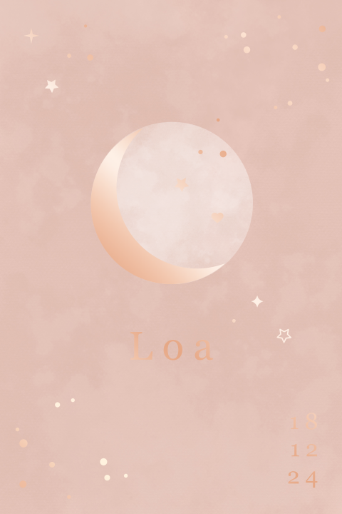 geboortekaartje meisje met maan in roségoudfolie