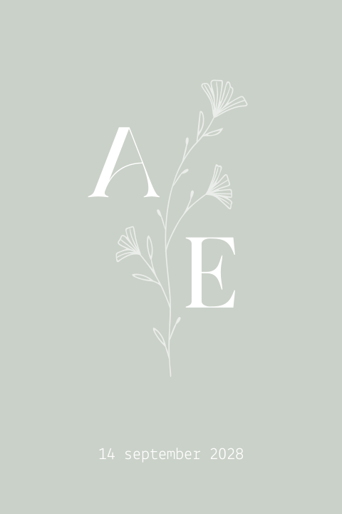 trouwkaart met bloem en initialen dubbel