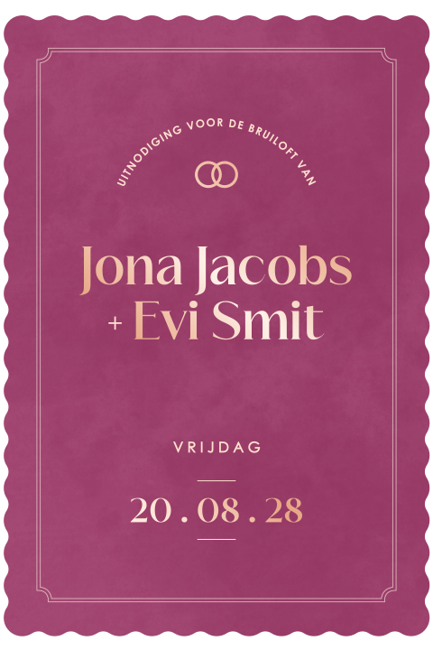 trouwkaart met golvende rand berry