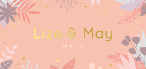 geboortekaartje tweeling met bloemen op roze achtergrond met goudfolie