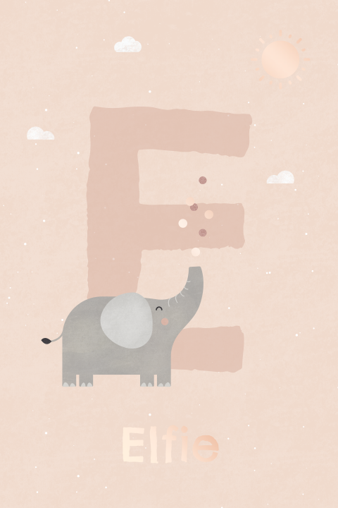 geboortekaartje Elfie met olifant en confetti