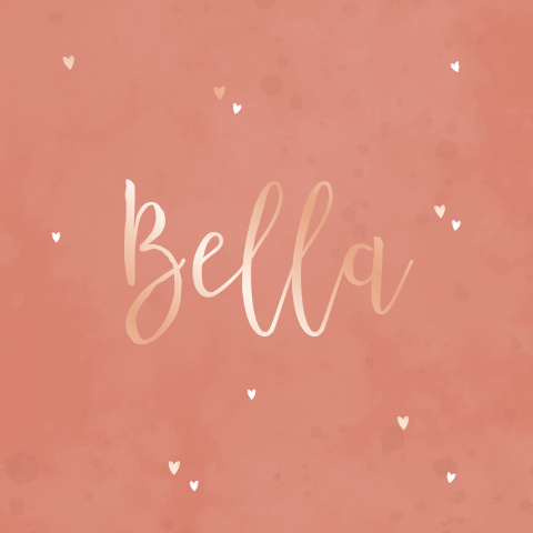 geboortekaartje Bella met hartjes in foliedruk