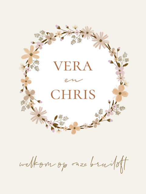 welkomsbord bruiloft met bloemenkrans