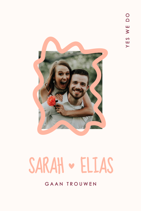 trouwkaart met foto en speels kader
