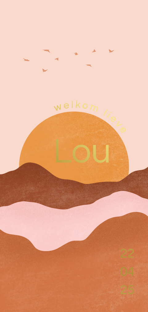 geboortekaartje meisje met sunrise en goudfolie