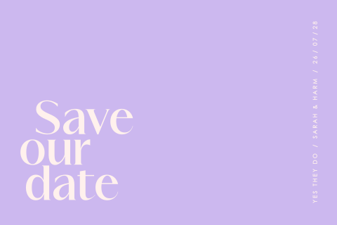 save the date speelse typografie lila