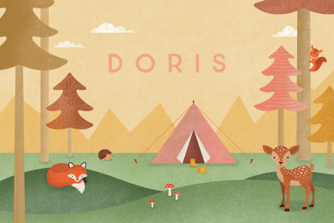 geboortekaartje meisje kamperen met bosdieren herfst dubbel