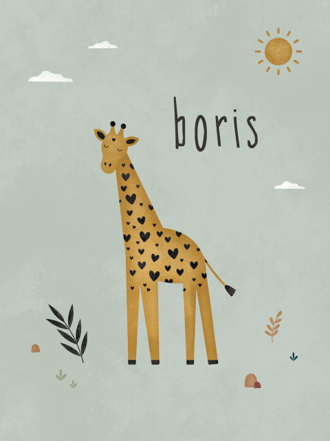 poster 60x80 cm Boris met hartjes giraffe