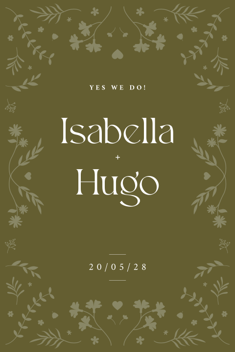 romantische groene trouwkaart met botanische illustraties