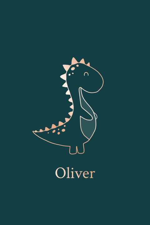 poster 20x30 cm Oliver met dino in rosegoudfolie