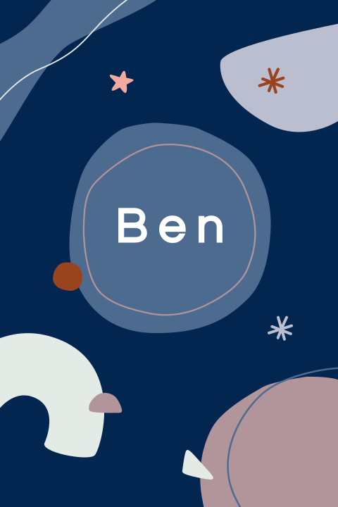geboortekaartje Ben met grafische elementen in blauw tinten