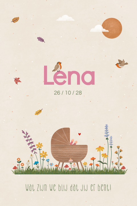 geboortekaartje Lena herfst met wiegje