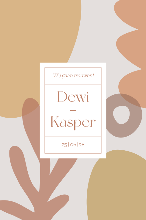 trouwkaart met abstracte vormen in zachte tinten