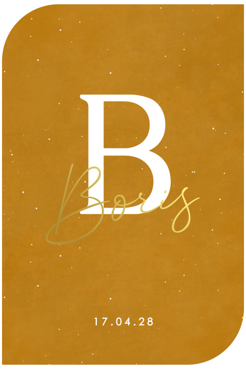 geboortekaartje Boris in bijzondere vorm met grote initiaal 