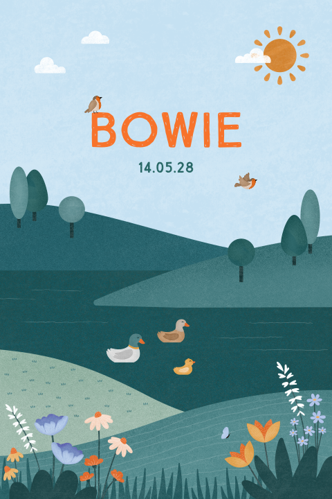 geboortekaartje Bowie met eenden familie in de natuur