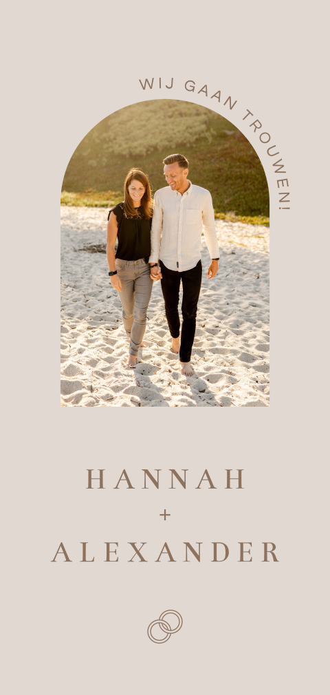 trouwkaart met foto in boogvorm