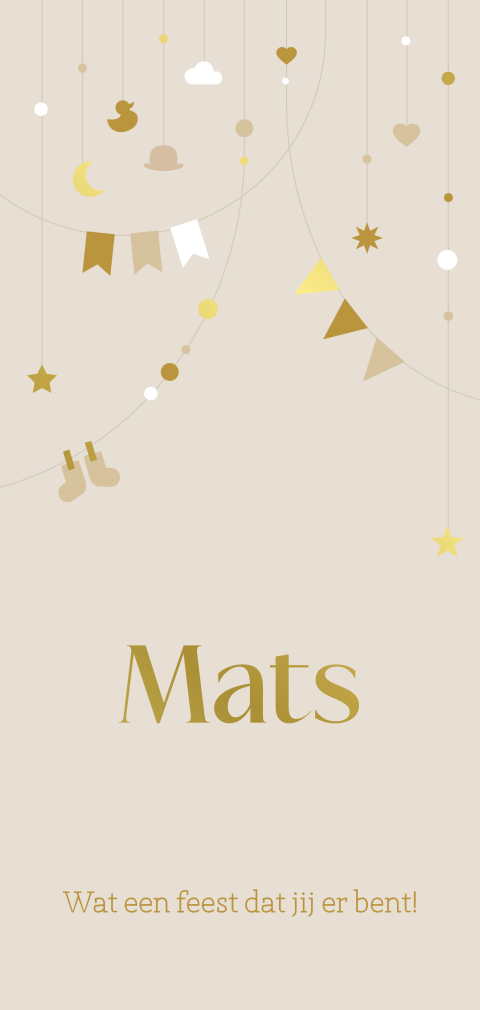 geboortekaartje Mats met slingers en foliedruk