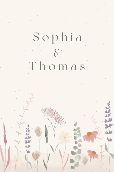 trouwkaart met getekende veldbloemen