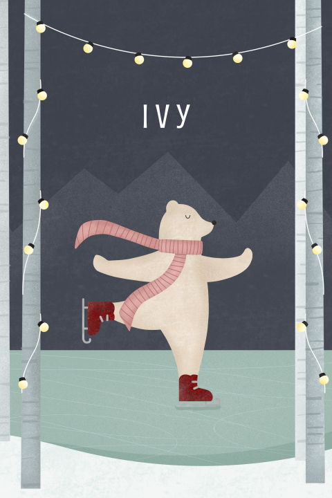 geboortekaartje meisje met ijsbeer op schaatsen
