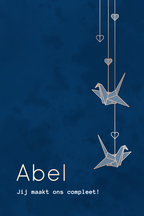 geboortekaartje Abel met origami kraanvogels
