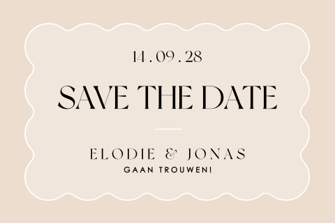 save the date beige met golvend outline kader