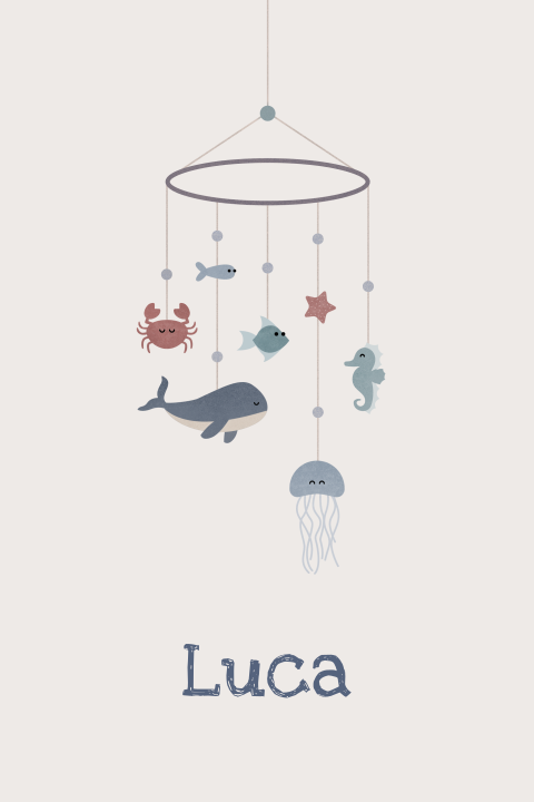 poster 40x60 cm Luca babymobiel met zeedieren
