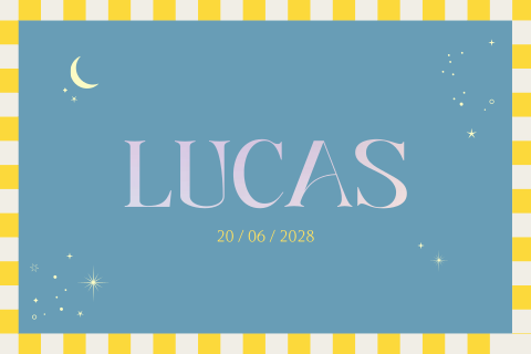 geboortekaartje Lukas met geblokte rand en foliedruk