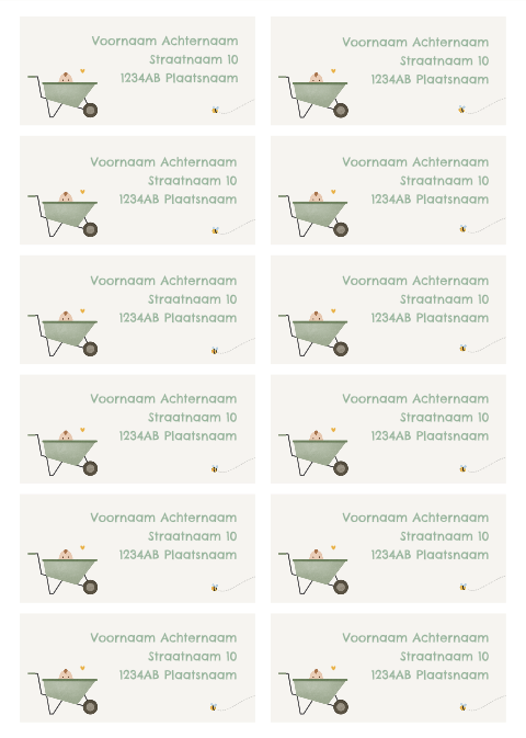 adresstickers met baby in kruiwagen v.a 12 stuks