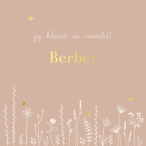 geboortekaartje Berber met veldbloemen en goudfolie