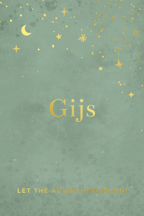 geboortekaartje Gijs met sterren en naam in goudfolie