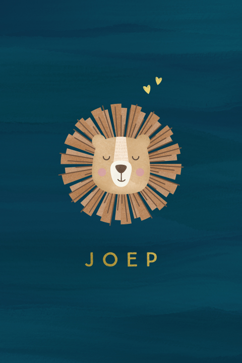 geboortekaartje Joep met geïllustreerde leeuw en foliedruk