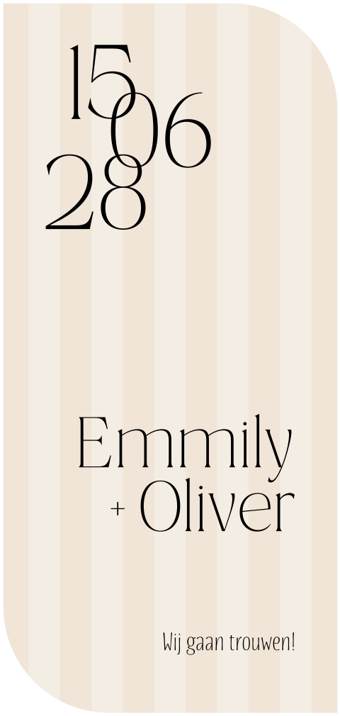 moderne trouwkaart in bijzondere vorm met speelse typografie
