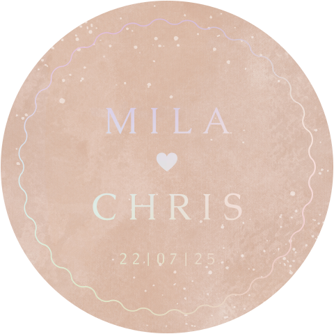 trouwkaart rond met beige achtergrond en holografische folie
