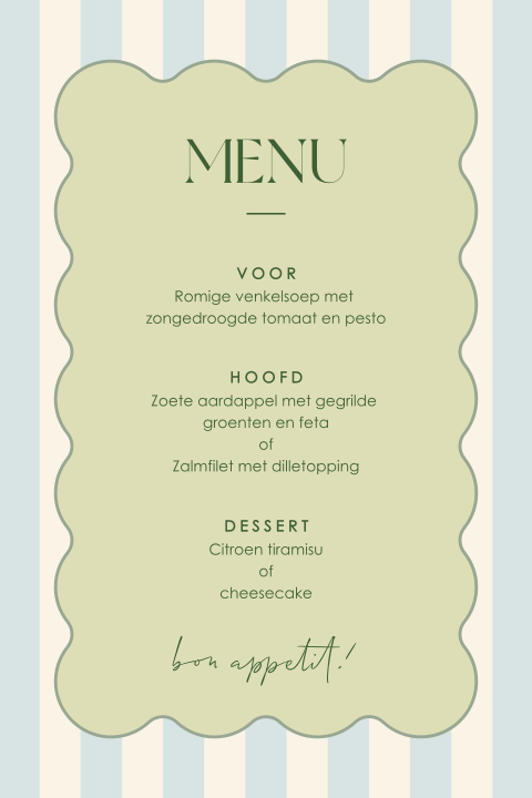 menukaart bruiloft romantic stripes
