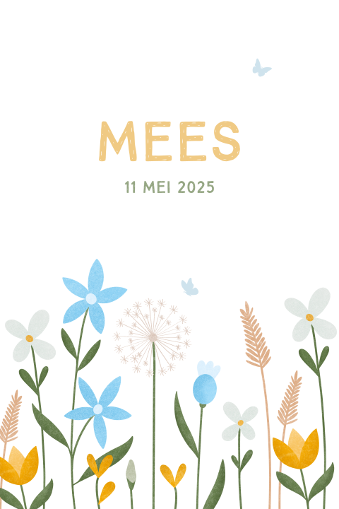 voorjaar geboortekaartje Mees met kleurrijke veldbloemen