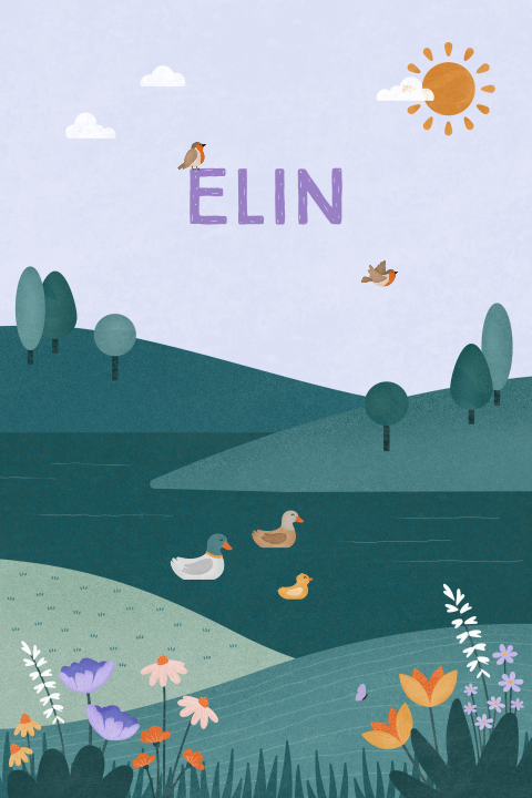 geboortekaartje Elin met een eenden familie in de natuur